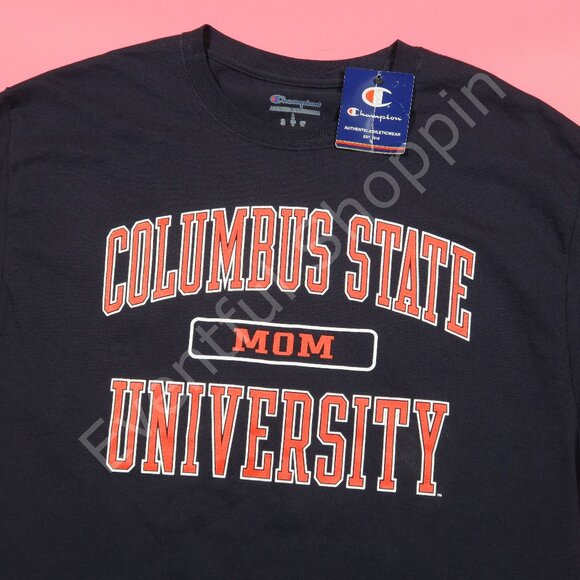 Champion Tops - Champion Columbus State University Mom Cotton T Shirt in Blue Size Large